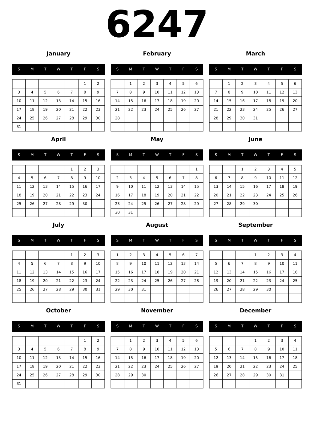Printable 6247 Calendars