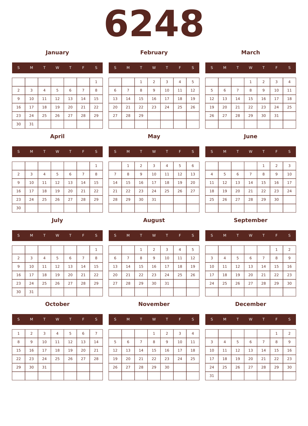 Printable 6248 Year Calendars mortuum