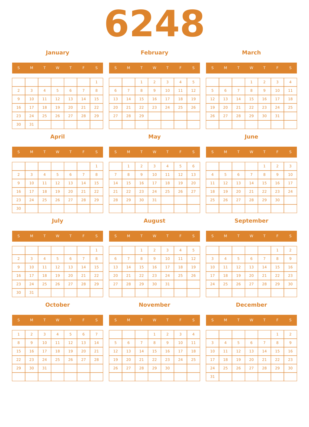 Printable 6248 Year Calendars orange