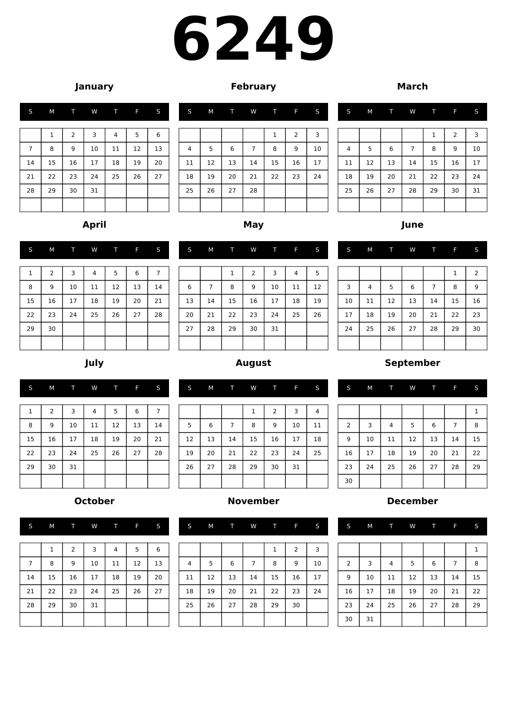 Printable 6249 Calendars