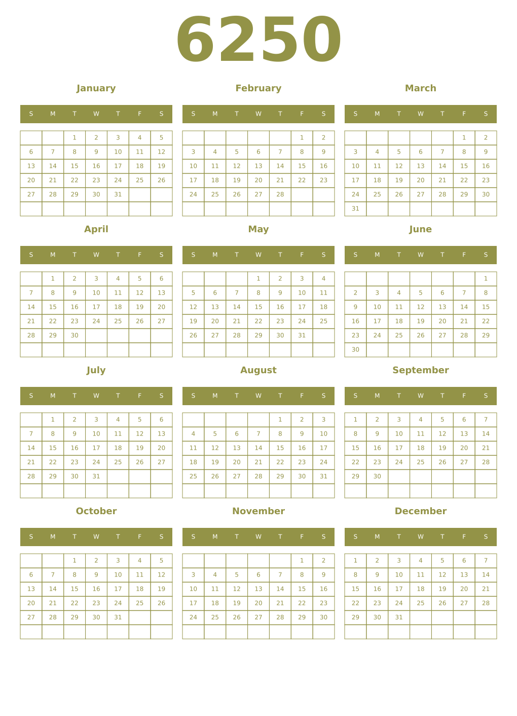 Printable 6250 Year Calendars eburnean
