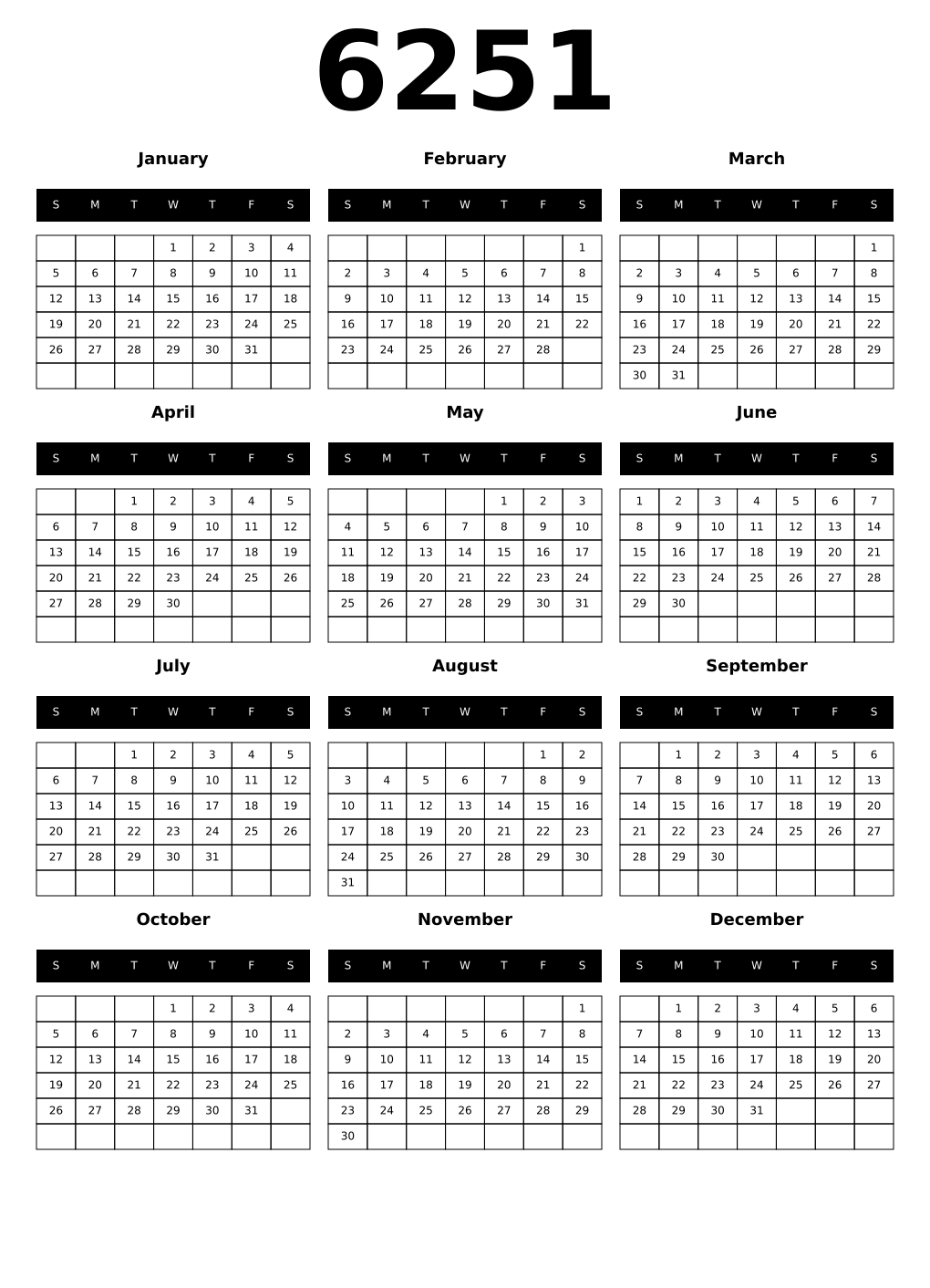 Printable 6251 Calendars