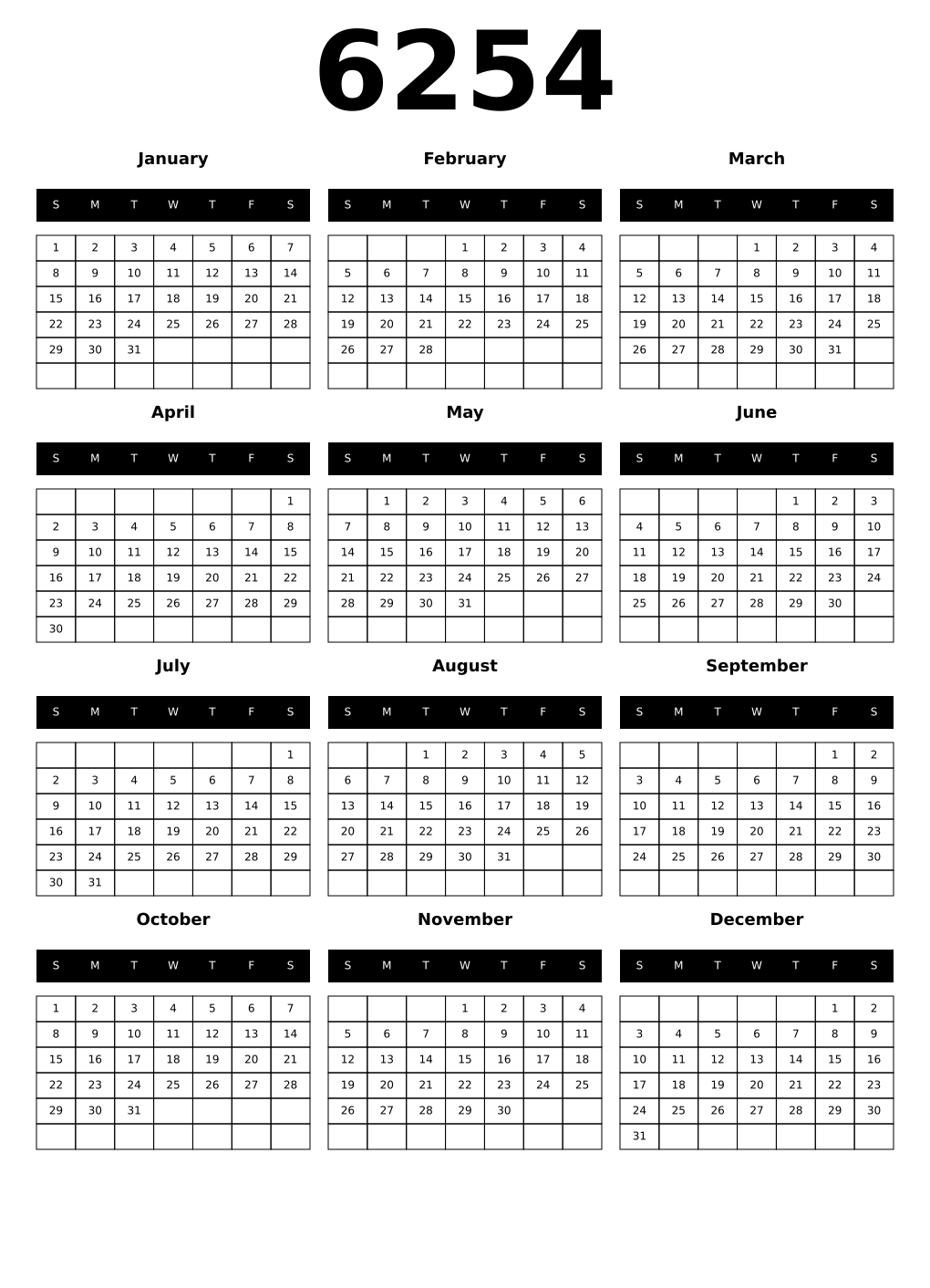 Printable 6254 Calendars