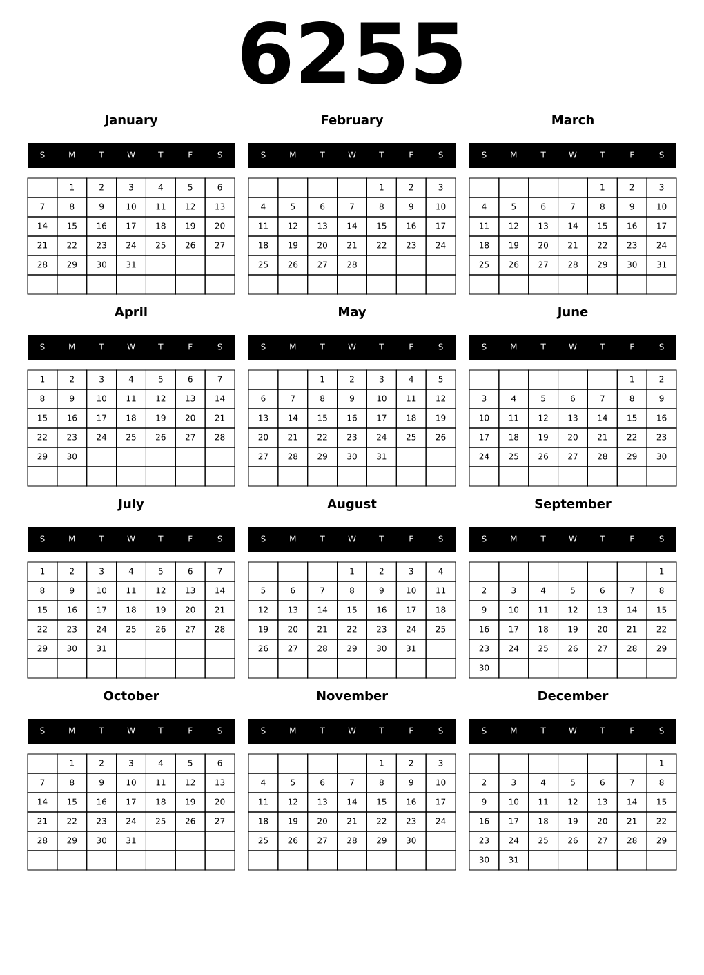 Printable 6255 Calendars