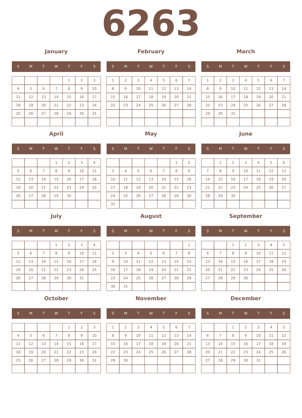 Printable 6263 Year Calendars coffe