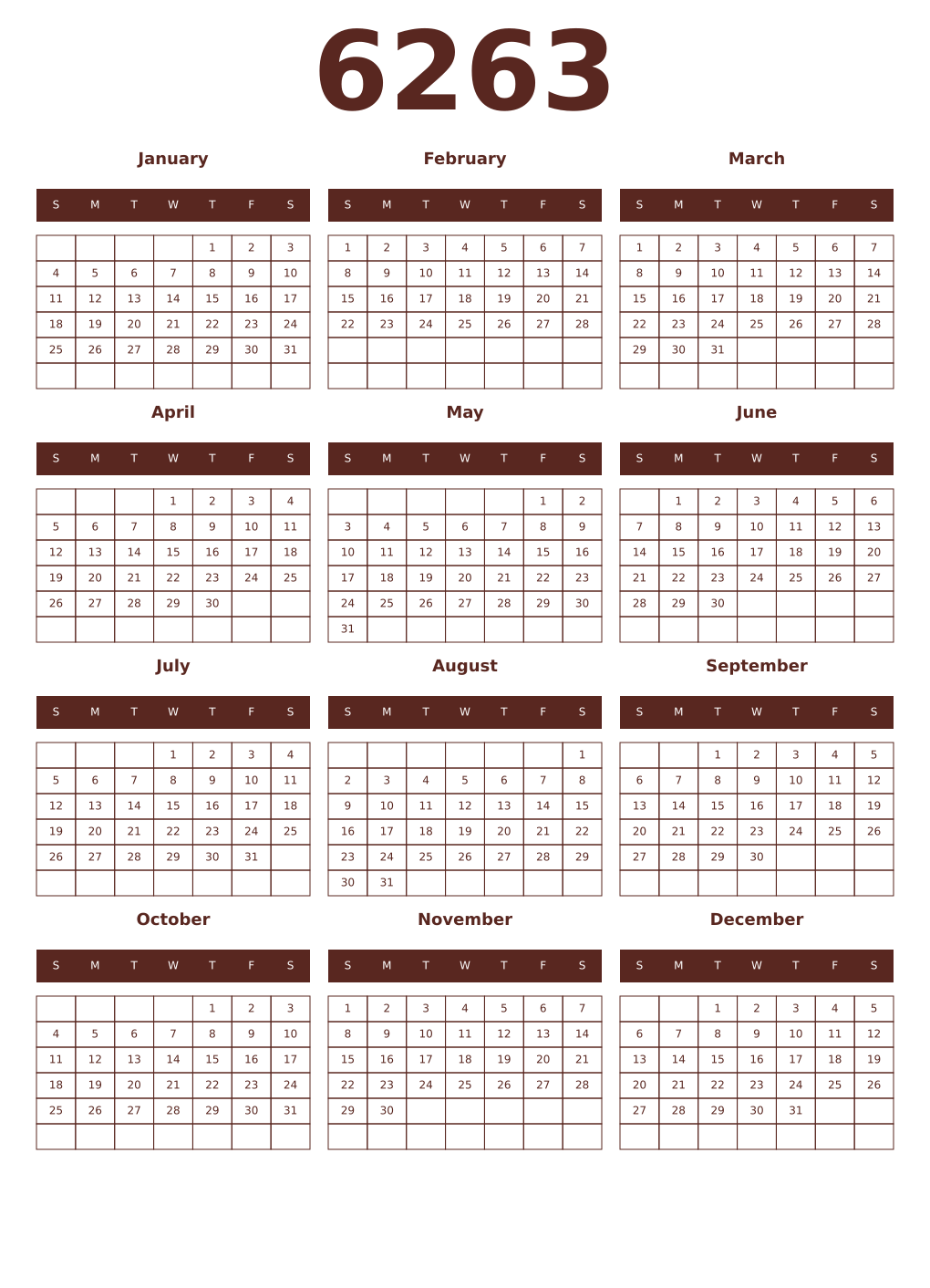 Printable 6263 Year Calendars mortuum