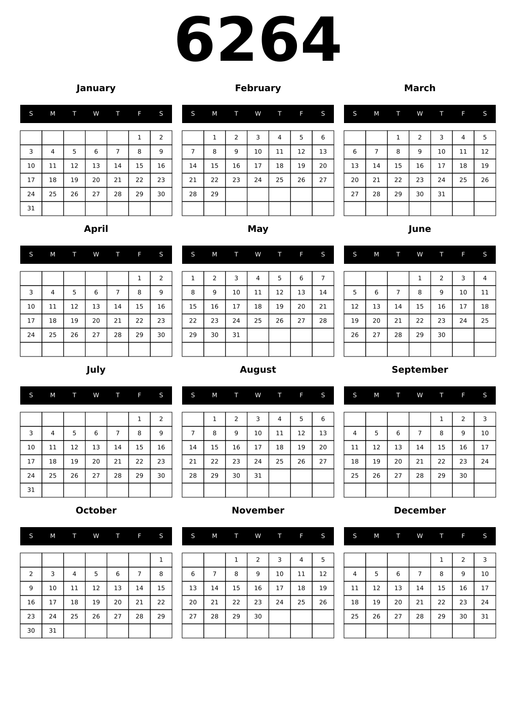 Printable 6264 Calendars