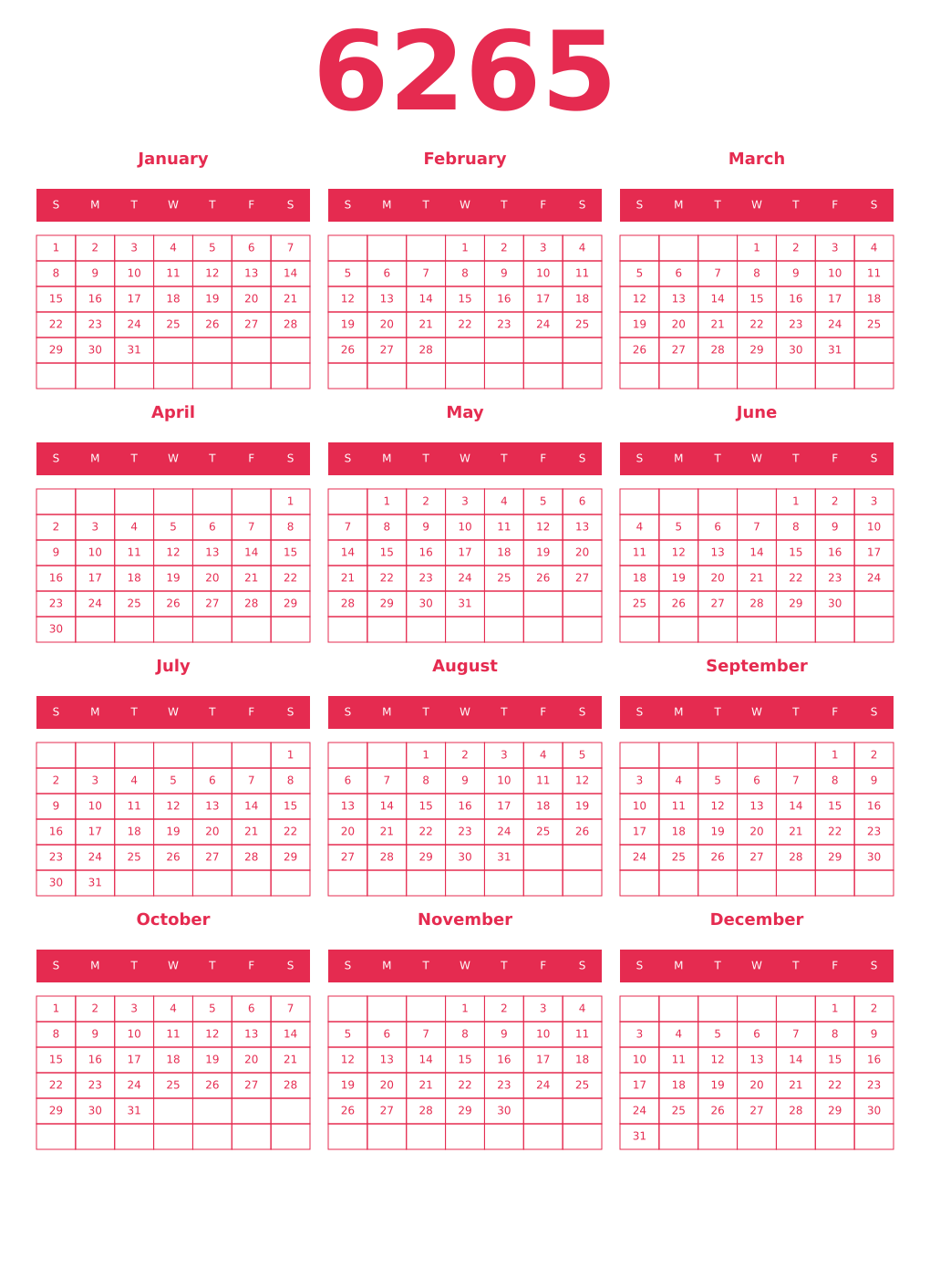 Printable 6265 Year Calendars amaranth