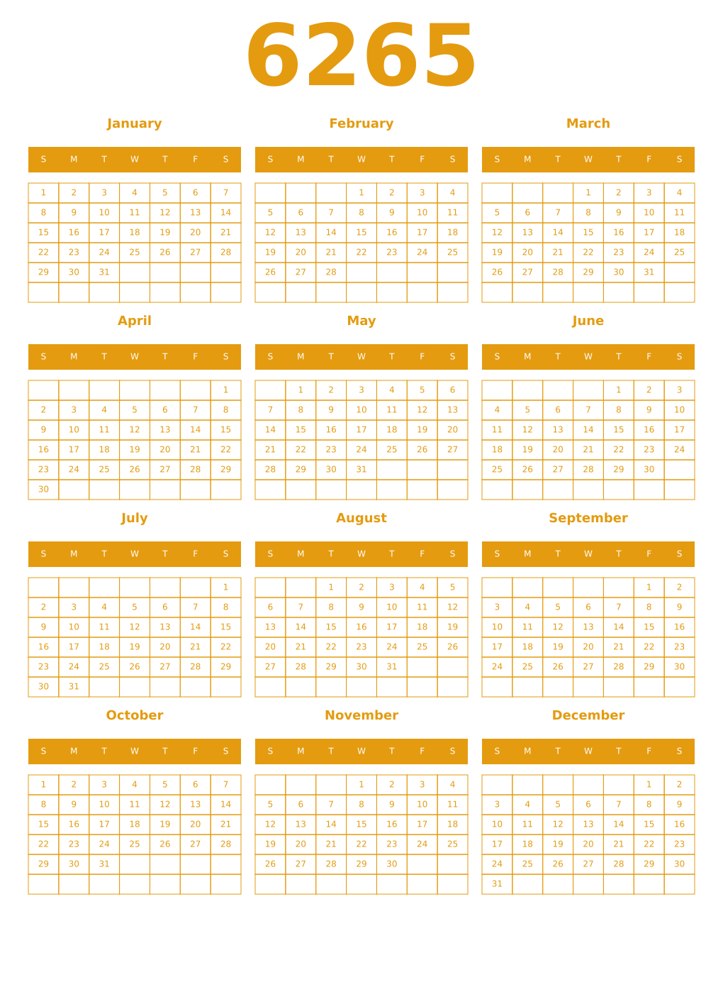 Printable 6265 Year Calendars gamboge