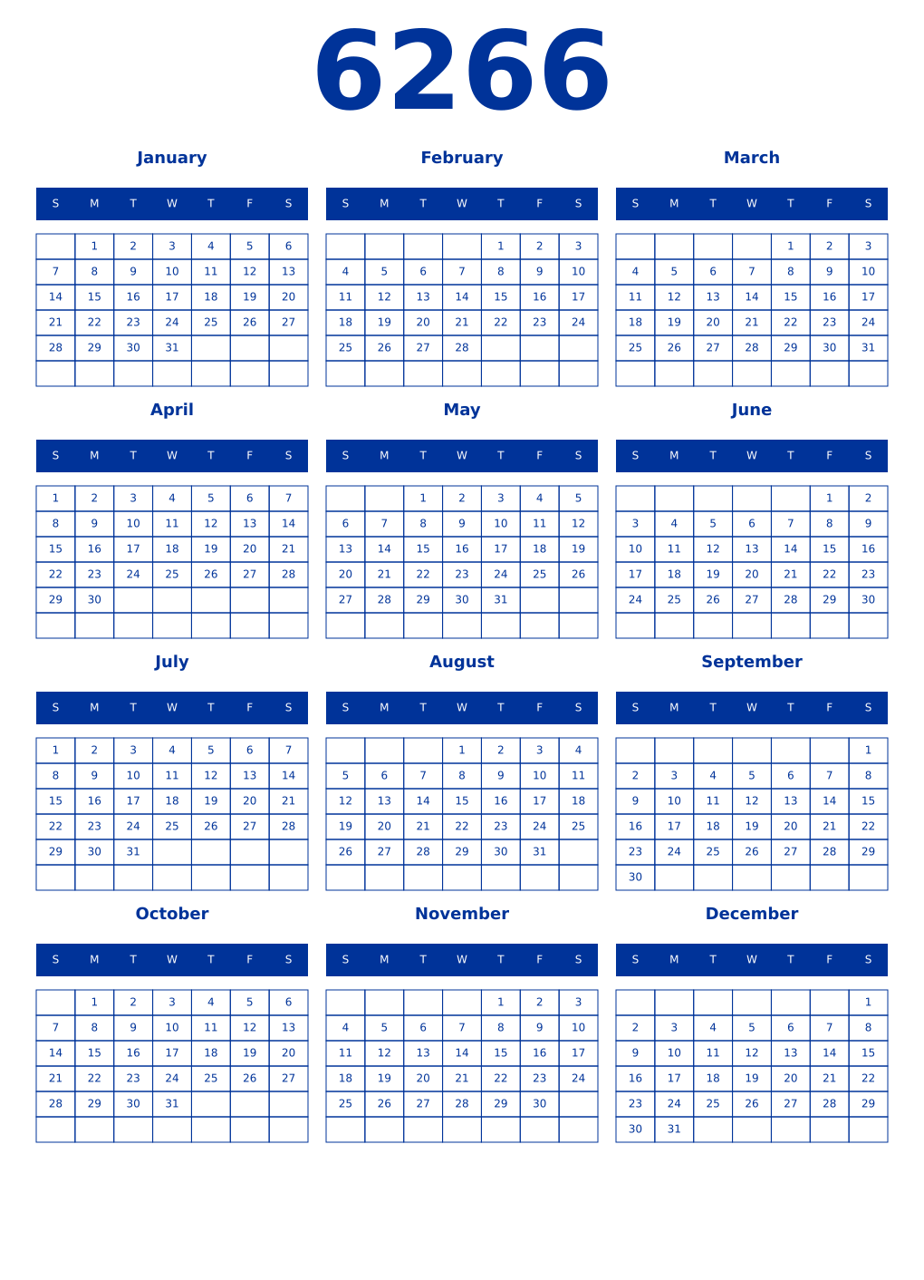 Printable 6266 Year Calendars smalt