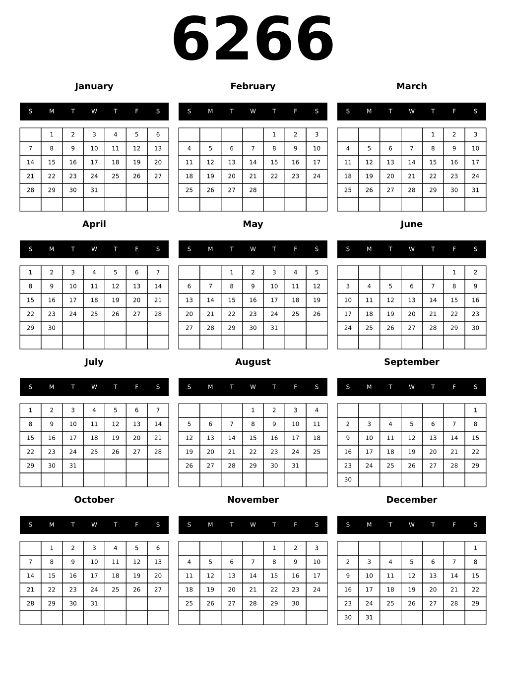 Printable 6266 Calendars