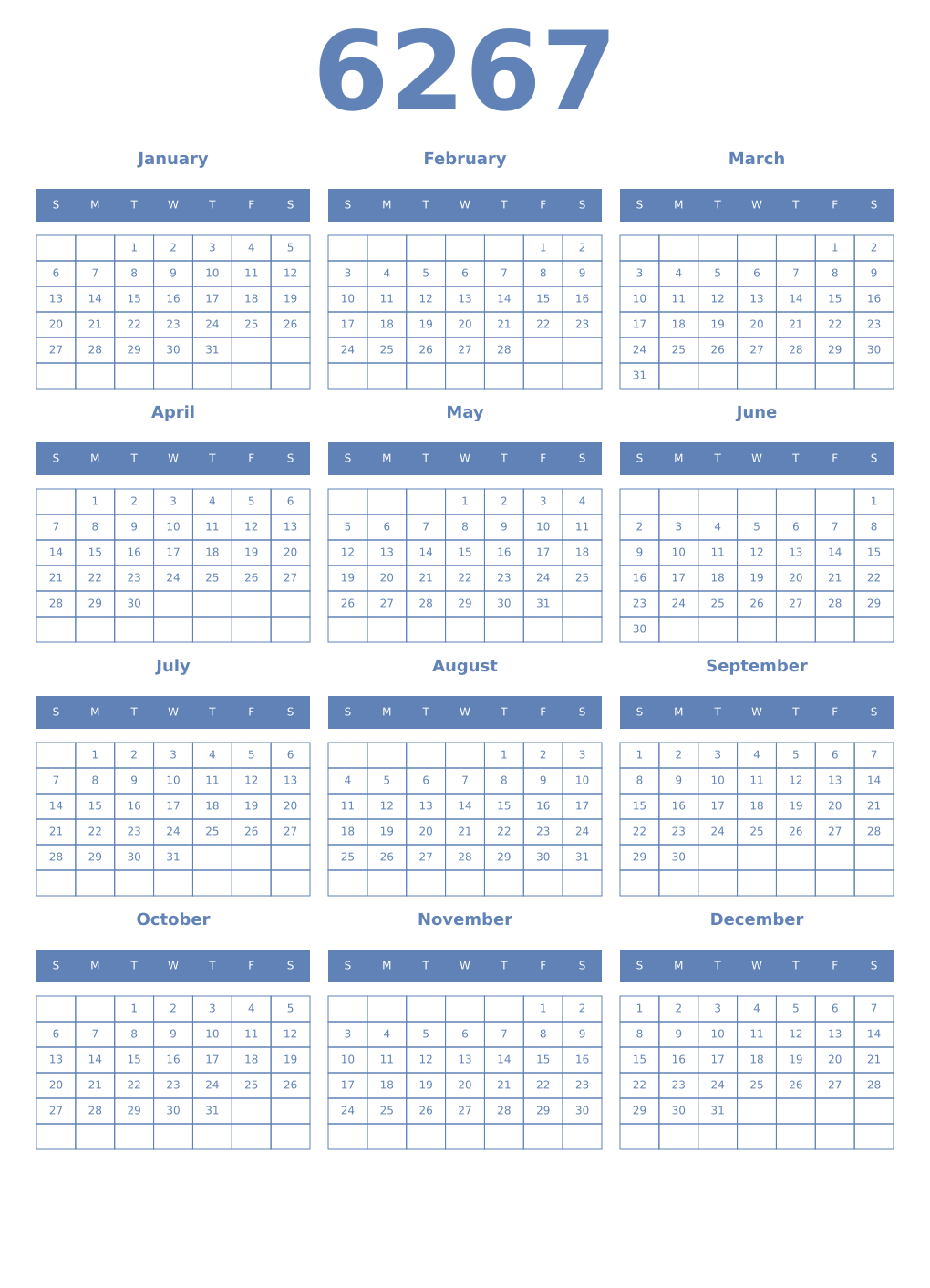 Printable 6267 Year Calendars glaucous