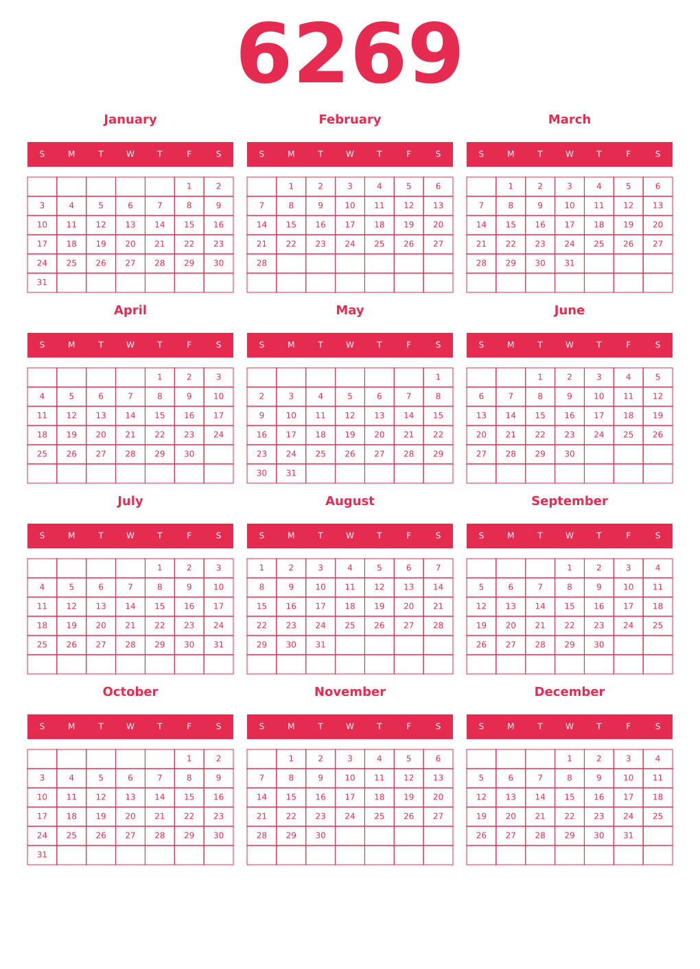 Printable 6269 Year Calendars amaranth