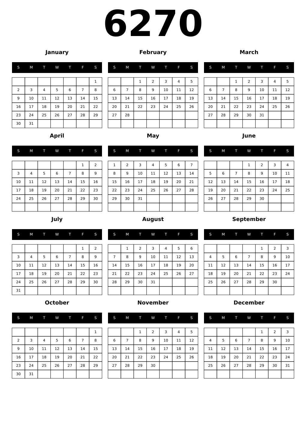 Printable 6270 Calendars