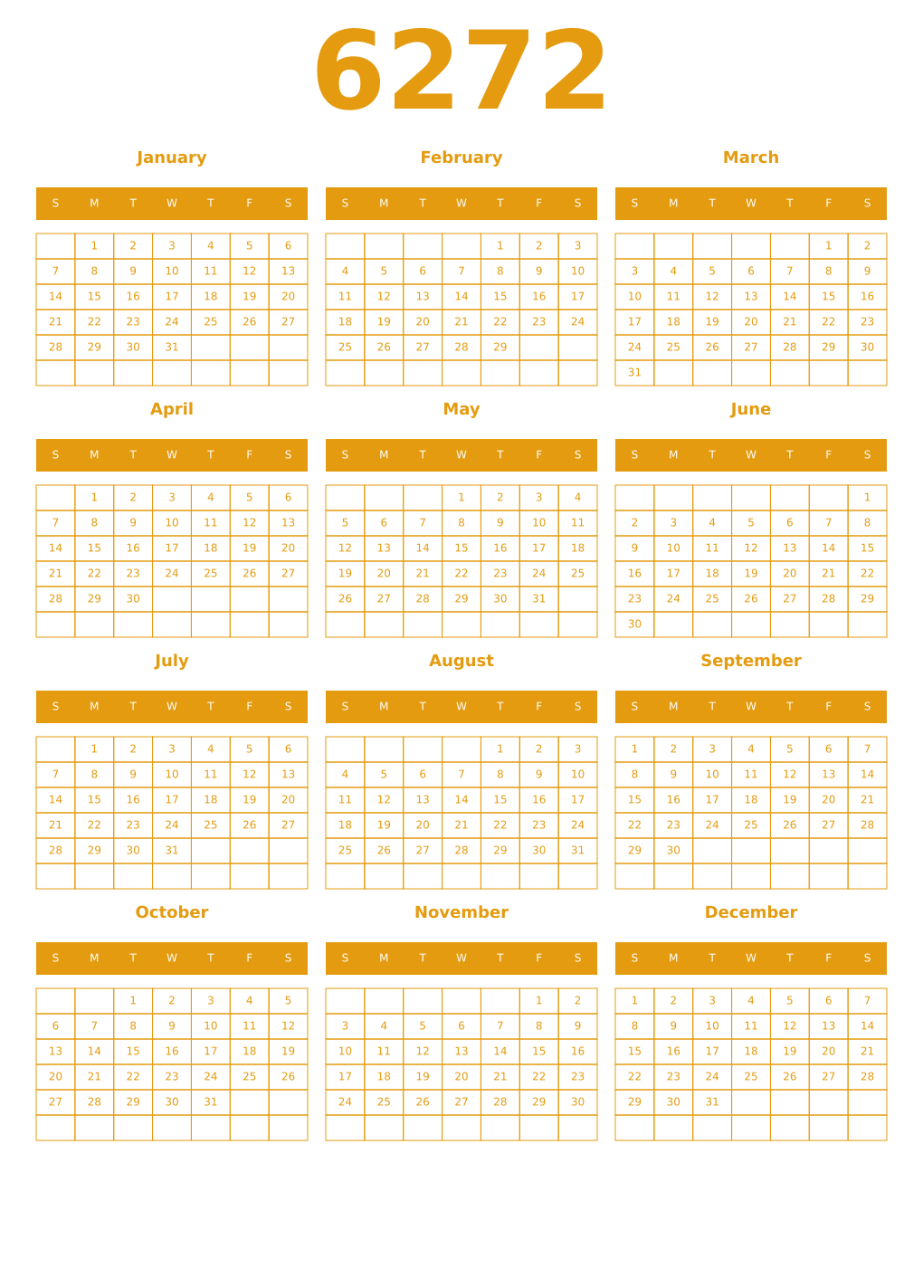 Printable 6272 Year Calendars gamboge