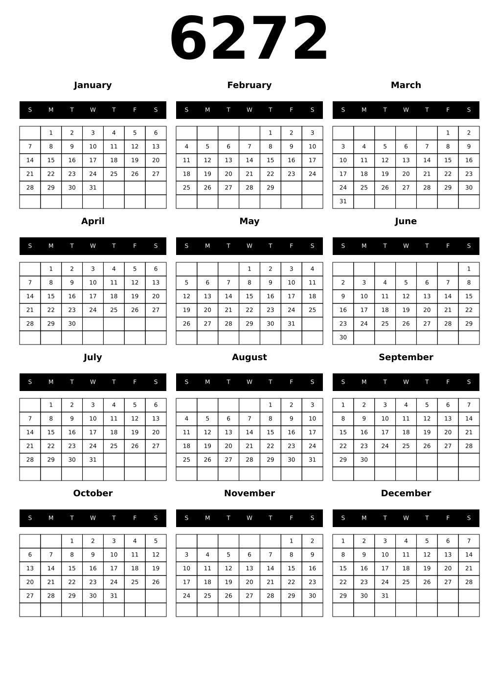 Printable 6272 Calendars