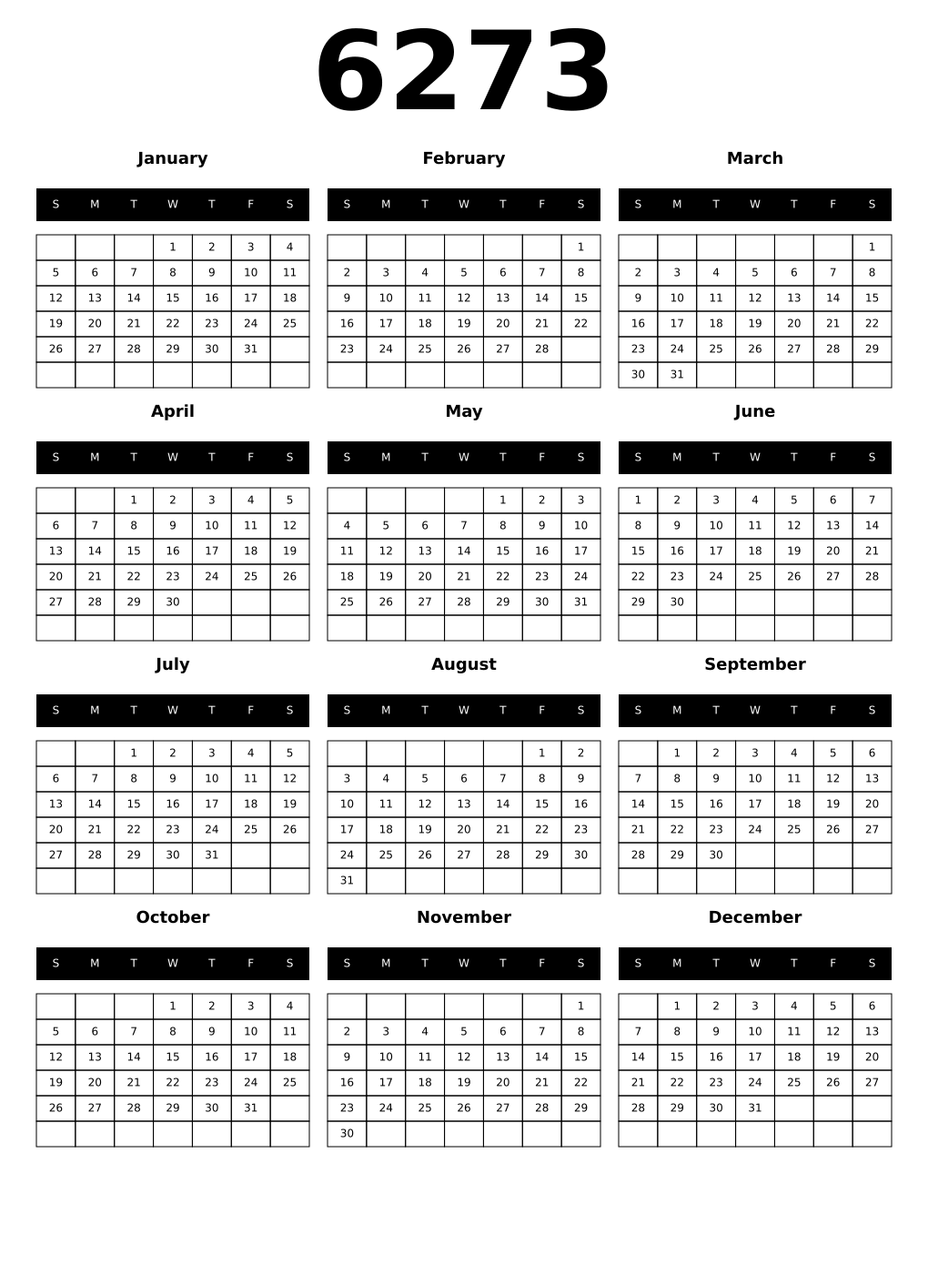 Printable 6273 Calendars