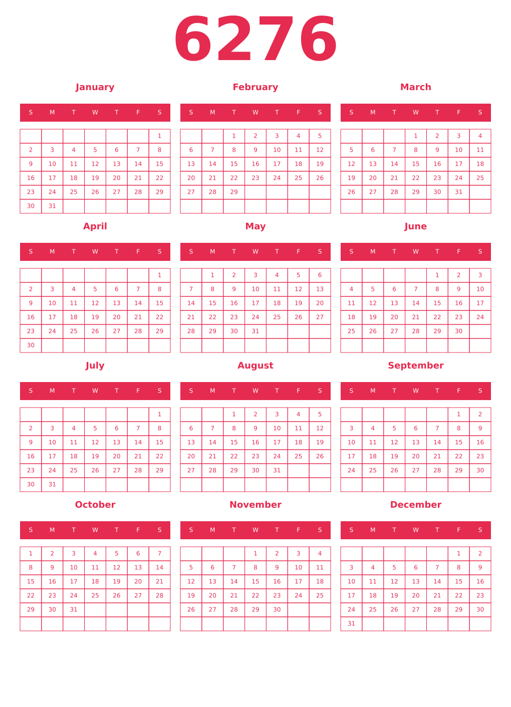 Printable 6276 Year Calendars amaranth