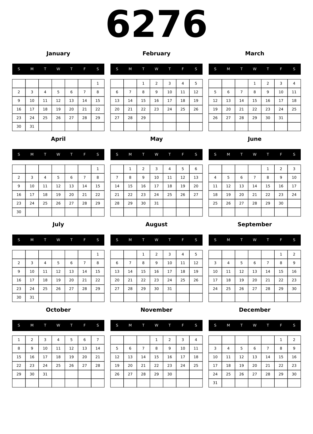 Printable 6276 Calendars