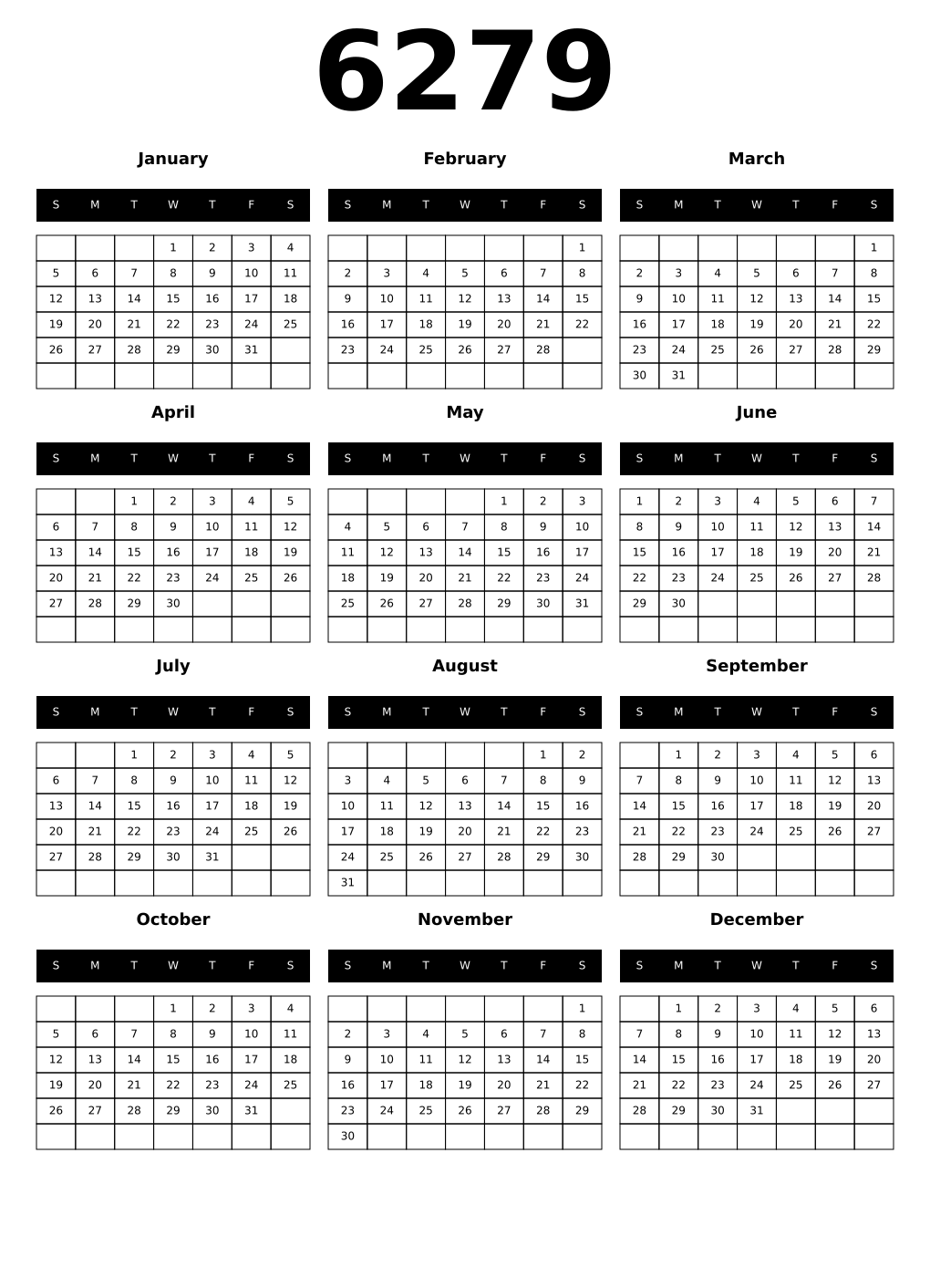 Printable 6279 Calendars