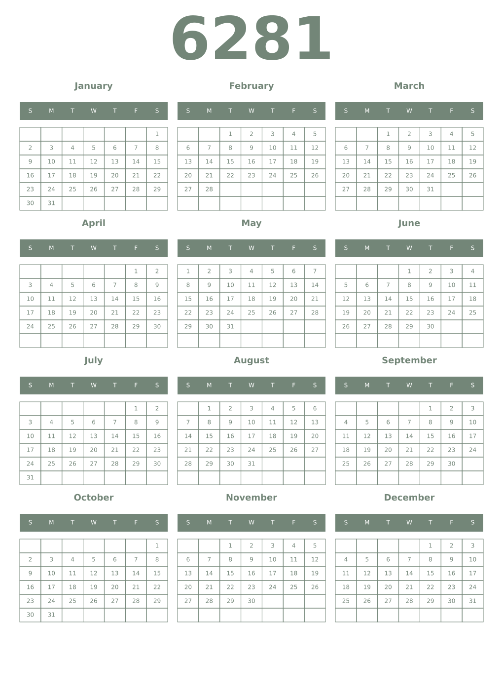 Printable 6281 Year Calendars xanadu