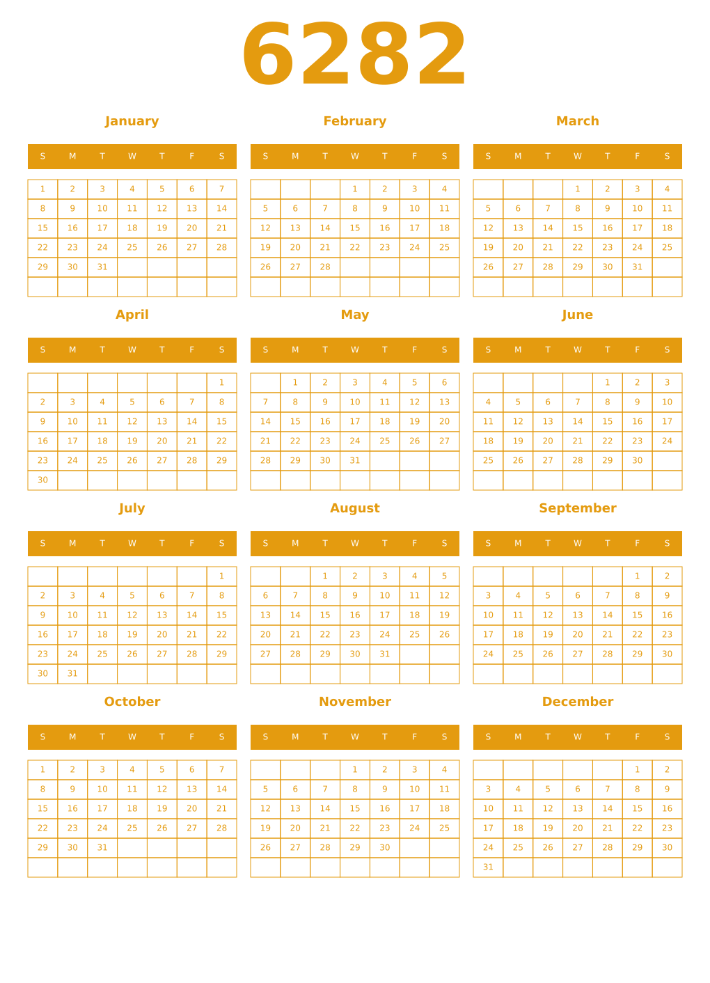 Printable 6282 Year Calendars gamboge