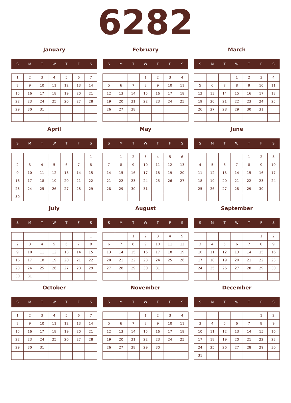 Printable 6282 Year Calendars mortuum