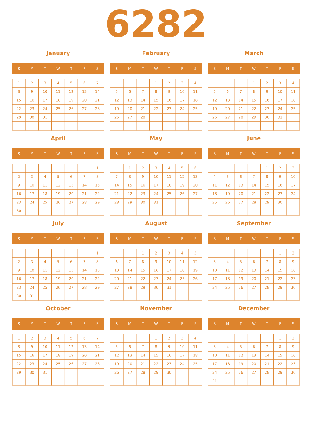Printable 6282 Year Calendars orange