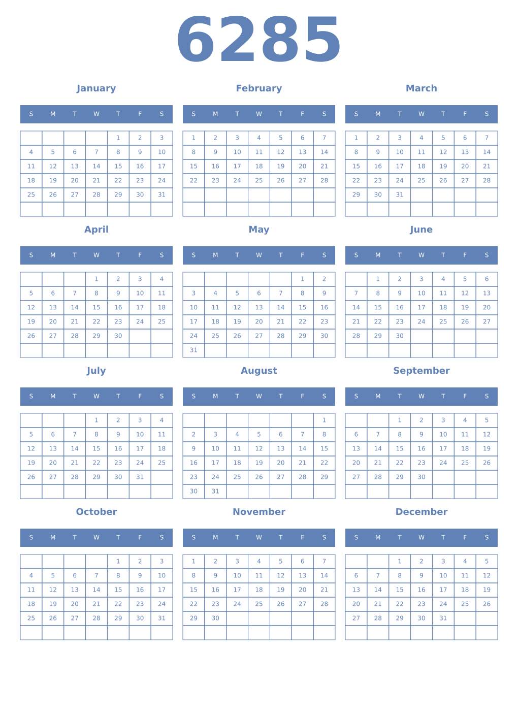 Printable 6285 Year Calendars glaucous