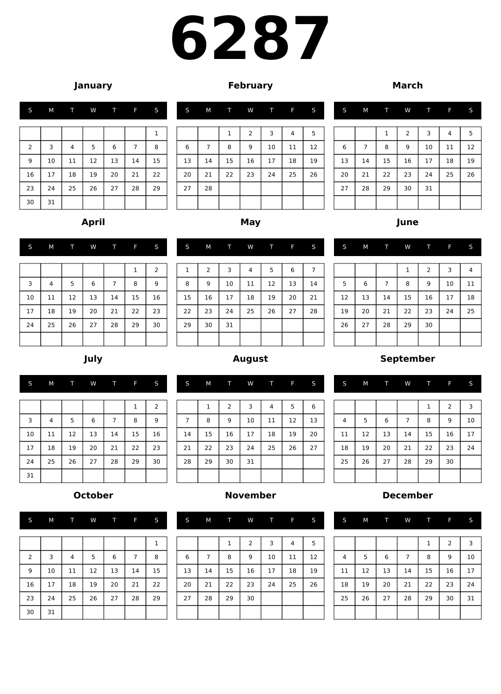 Printable 6287 Calendars