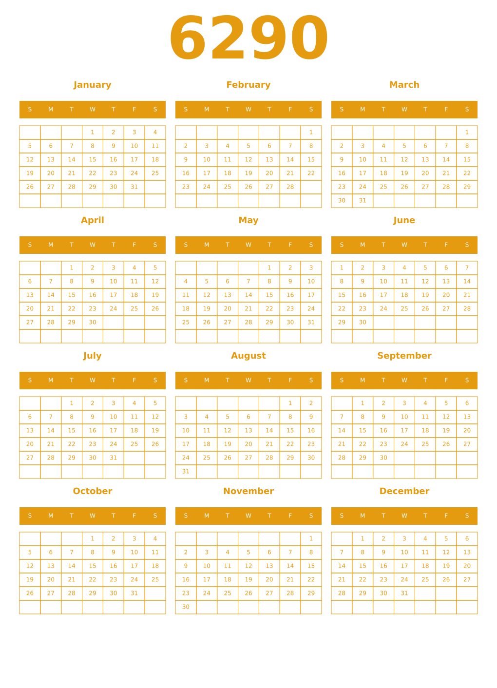 Printable 6290 Year Calendars gamboge