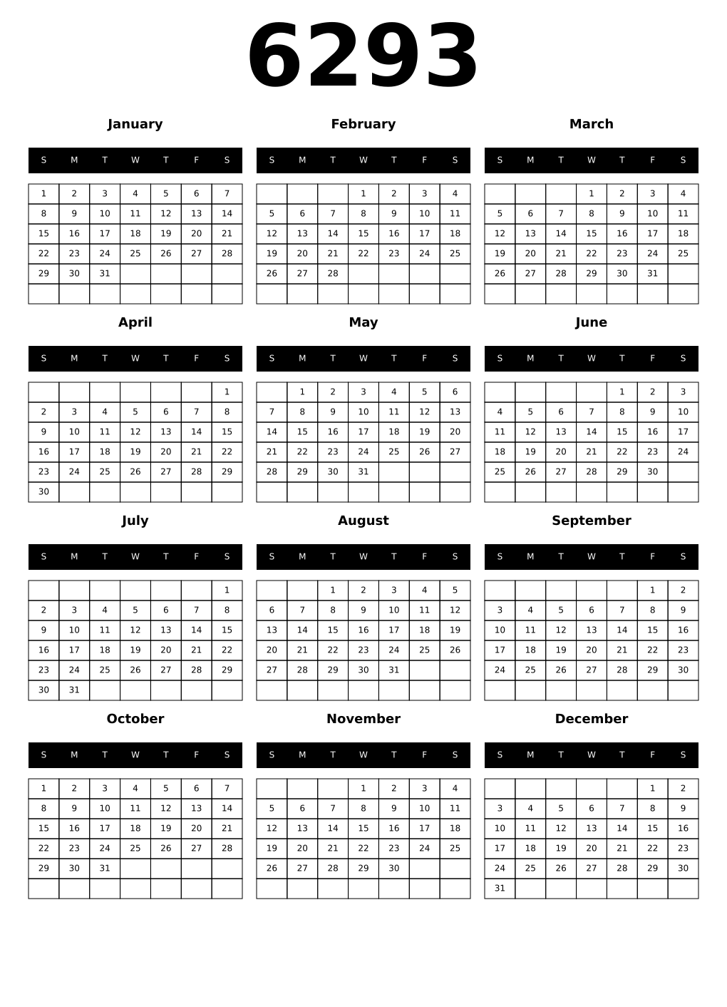 Printable 6293 Calendars
