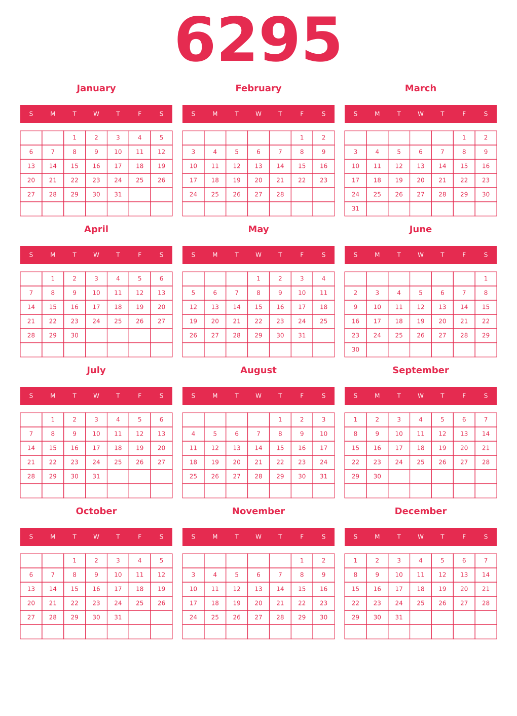 Printable 6295 Year Calendars amaranth
