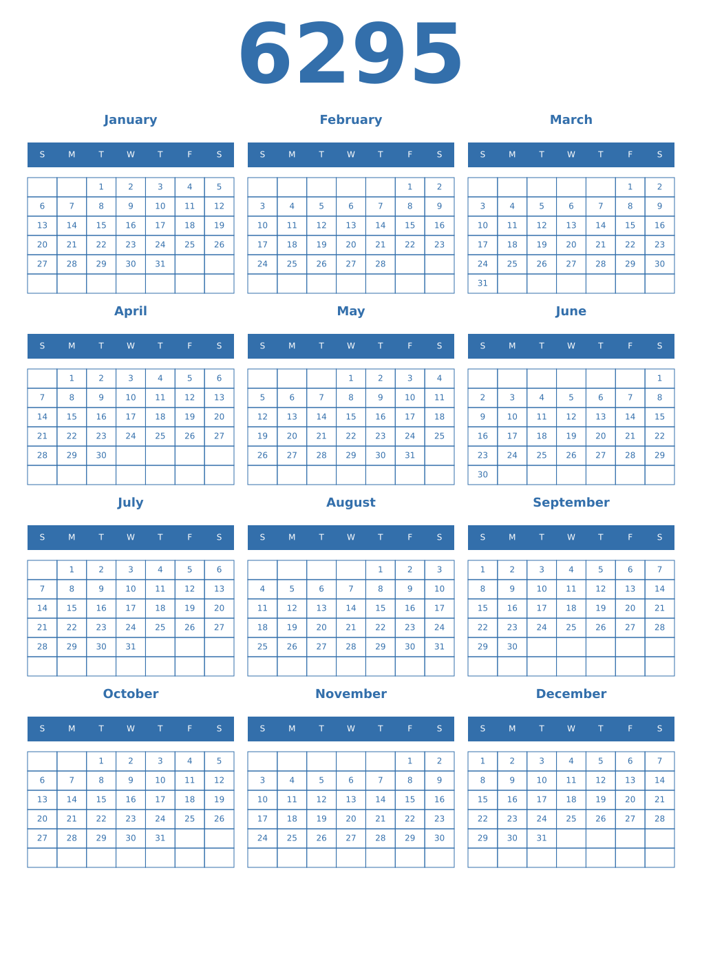 Printable 6295 Year Calendars blue
