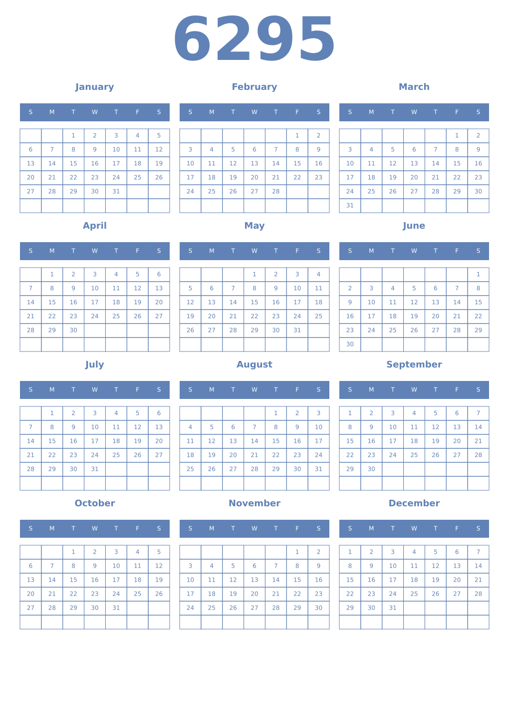 Printable 6295 Year Calendars glaucous