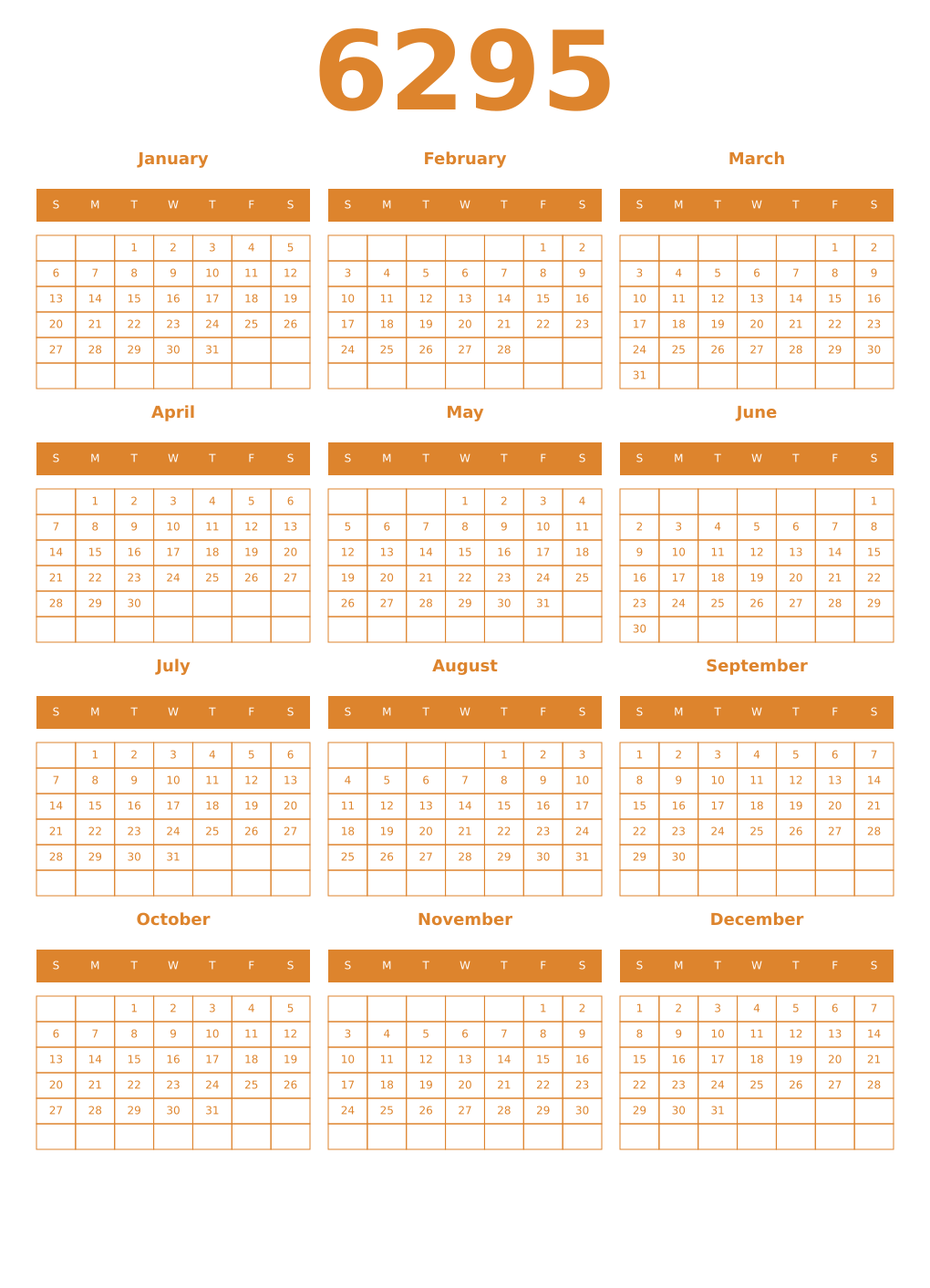 Printable 6295 Year Calendars orange