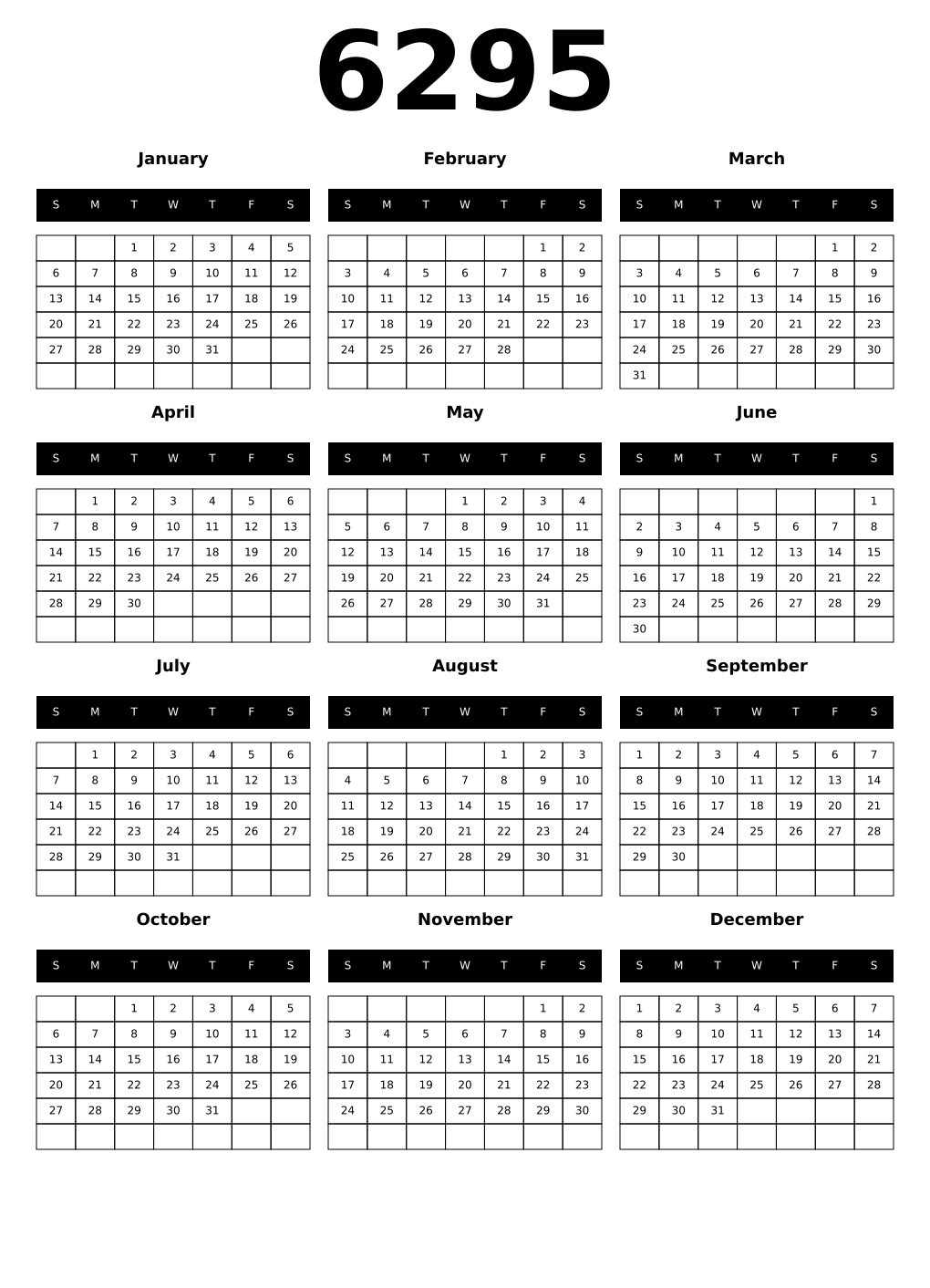 Printable 6295 Calendars