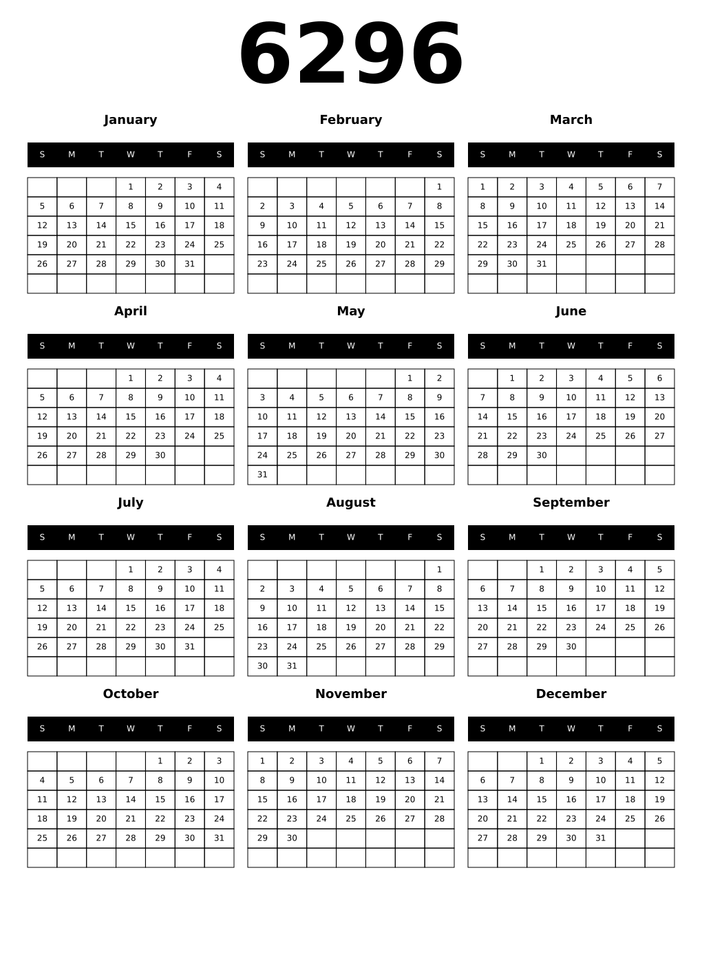 Printable 6296 Calendars