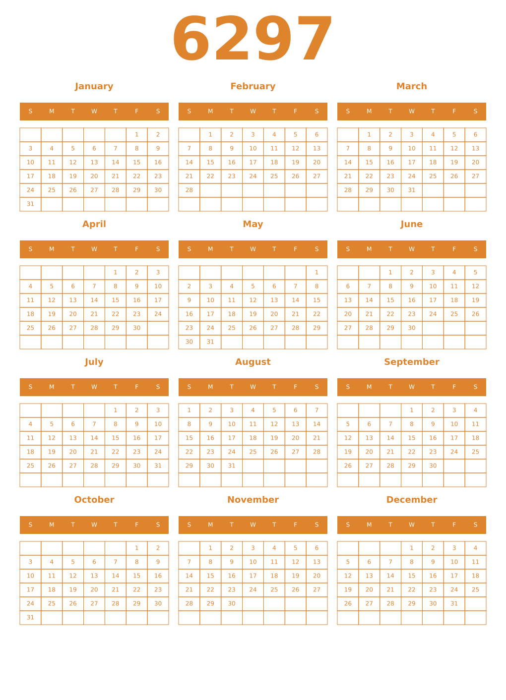 Printable 6297 Year Calendars orange