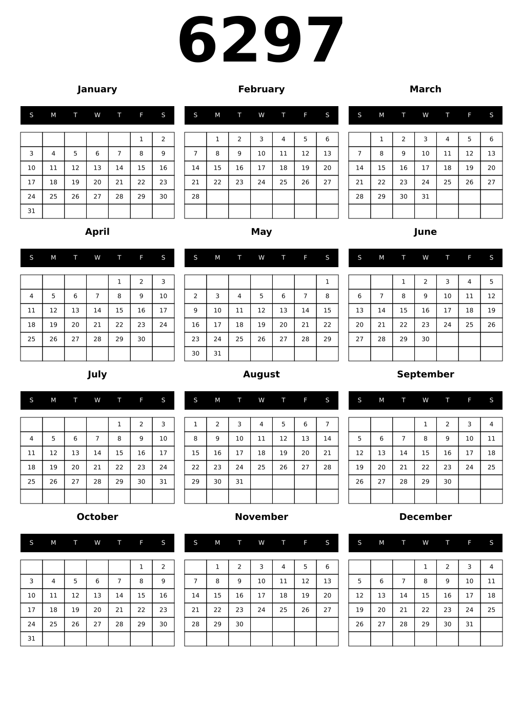 Printable 6297 Calendars