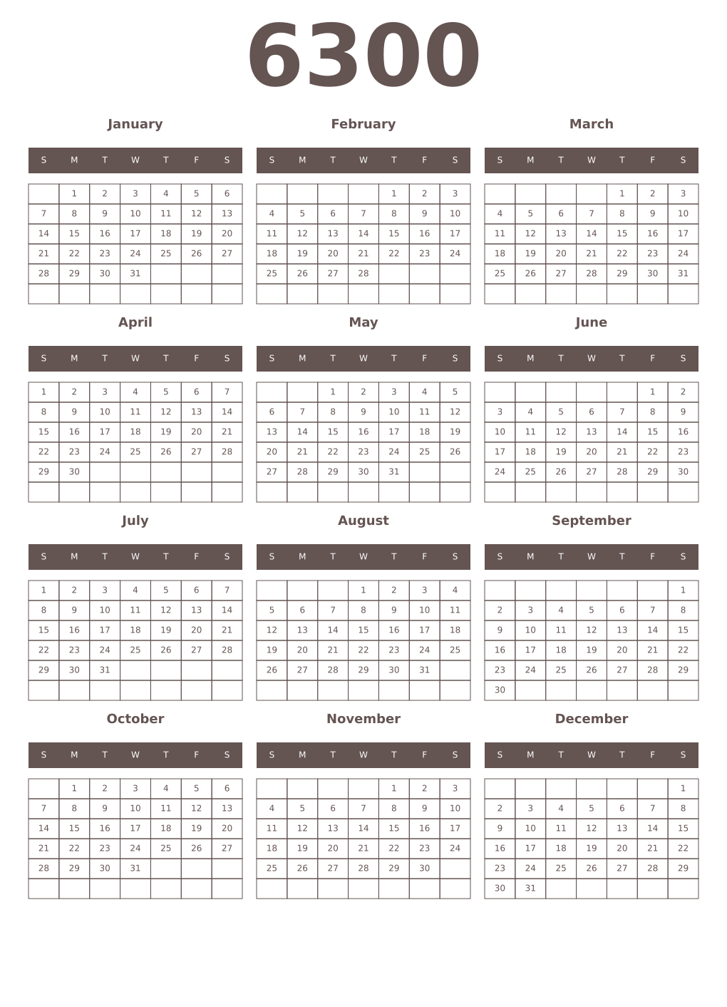 Printable 6300 Year Calendars wenge