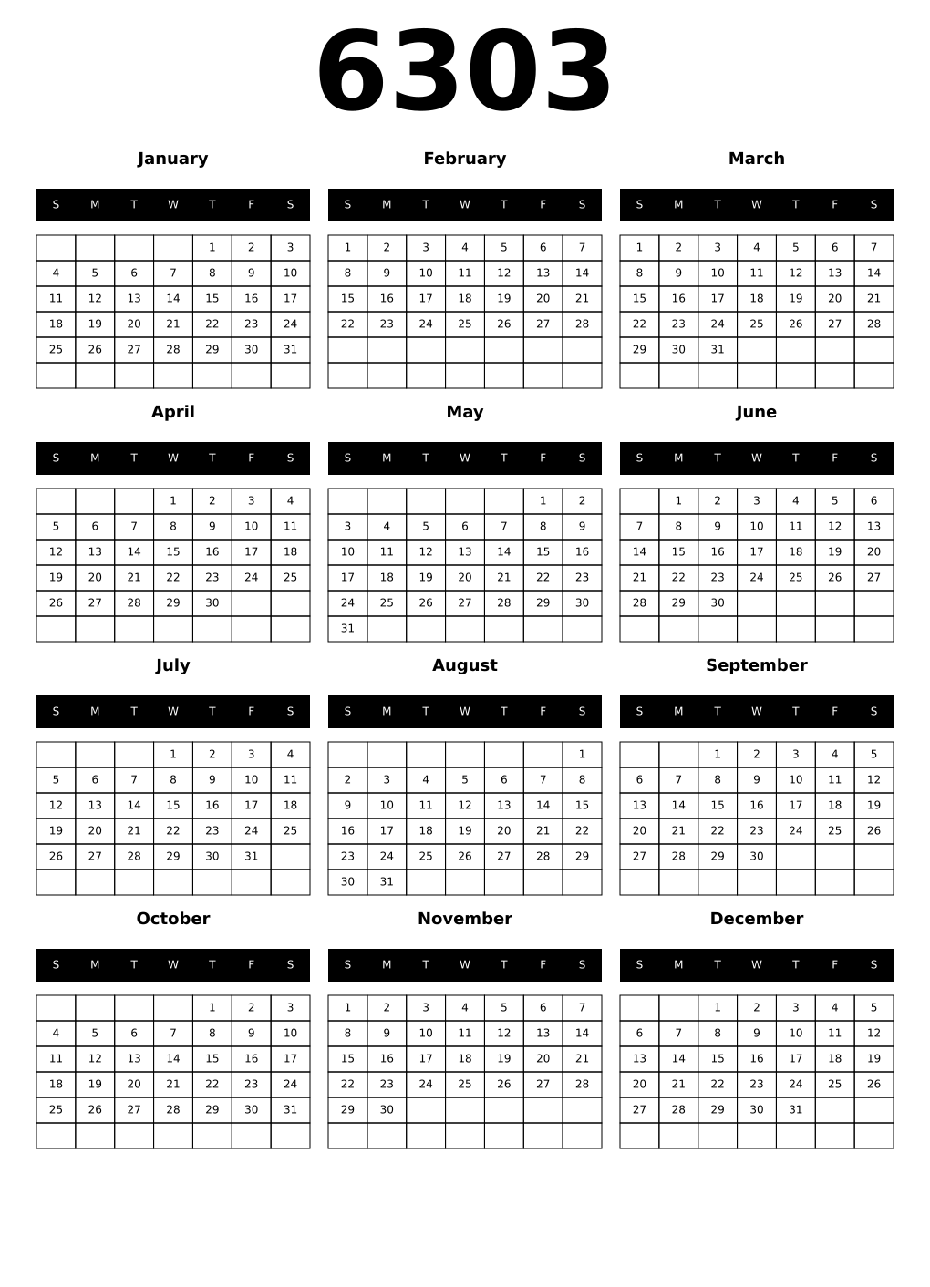 Printable 6303 Calendars