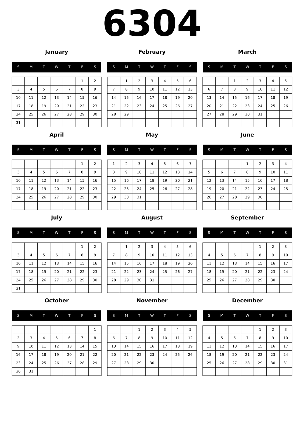 Printable 6304 Calendars
