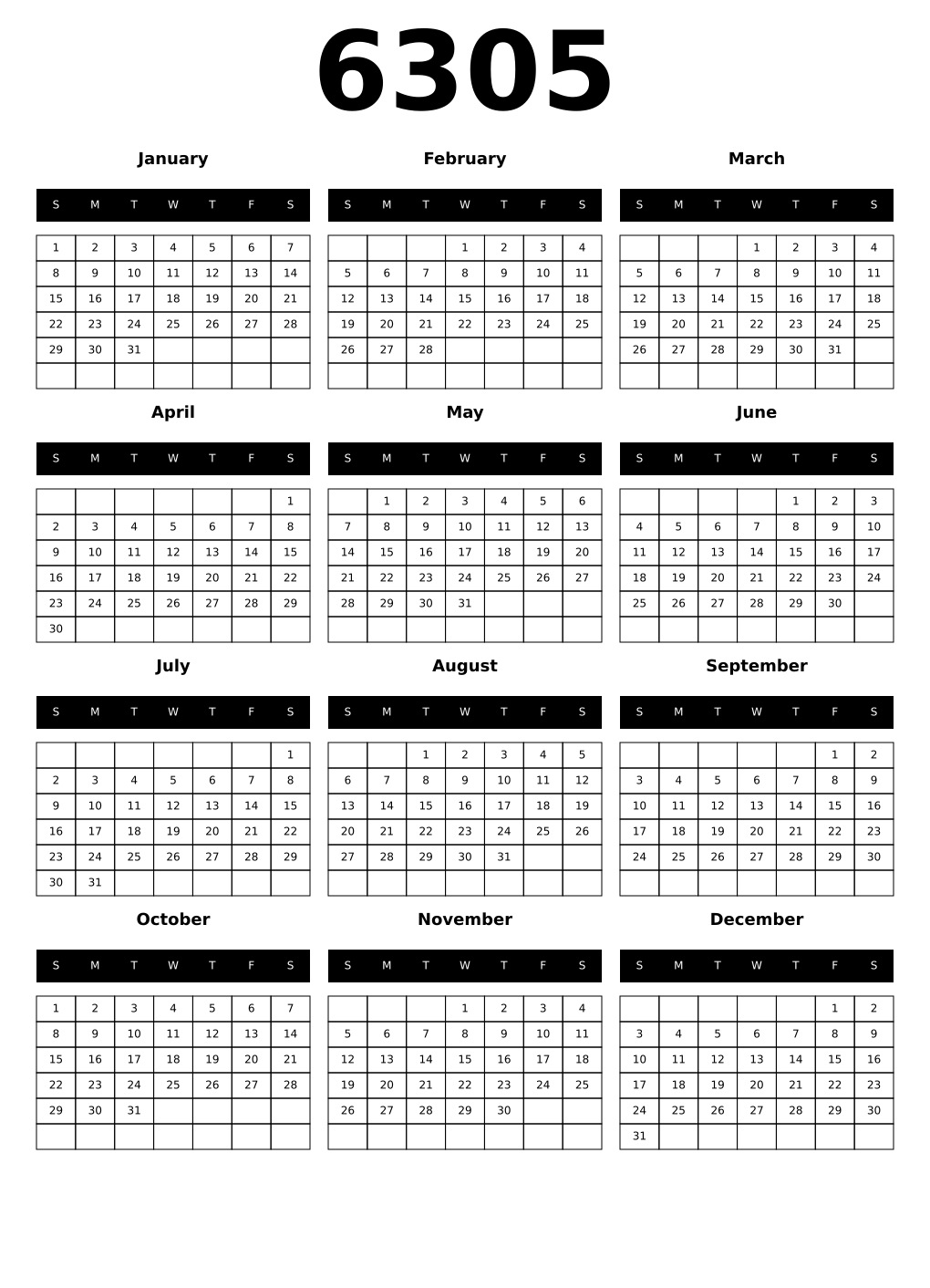 Printable 6305 Calendars