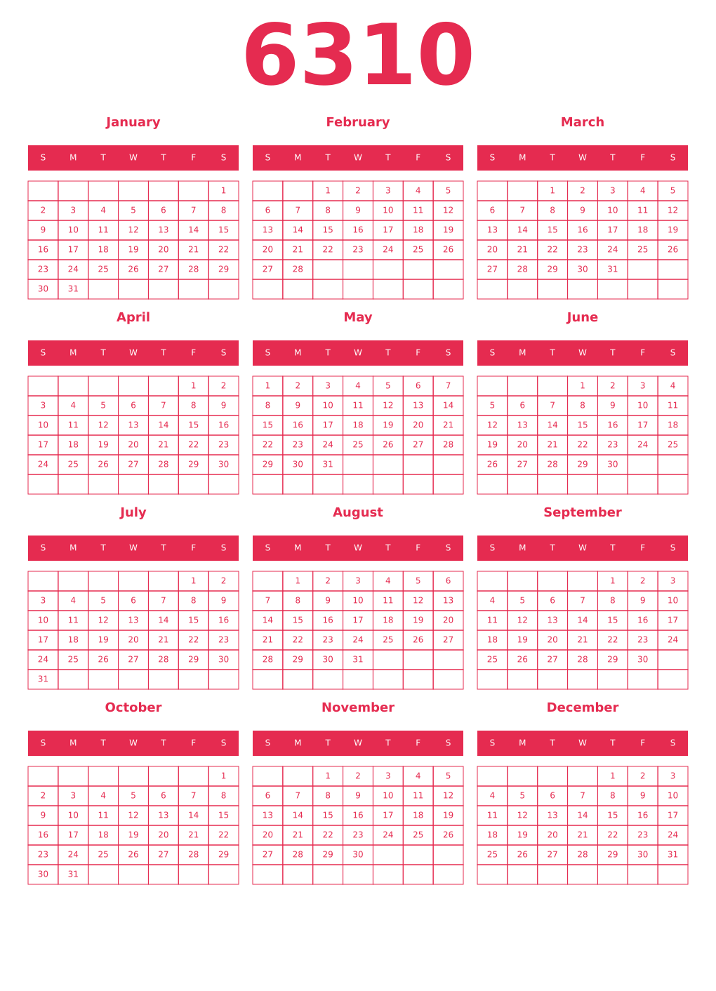 Printable 6310 Year Calendars amaranth