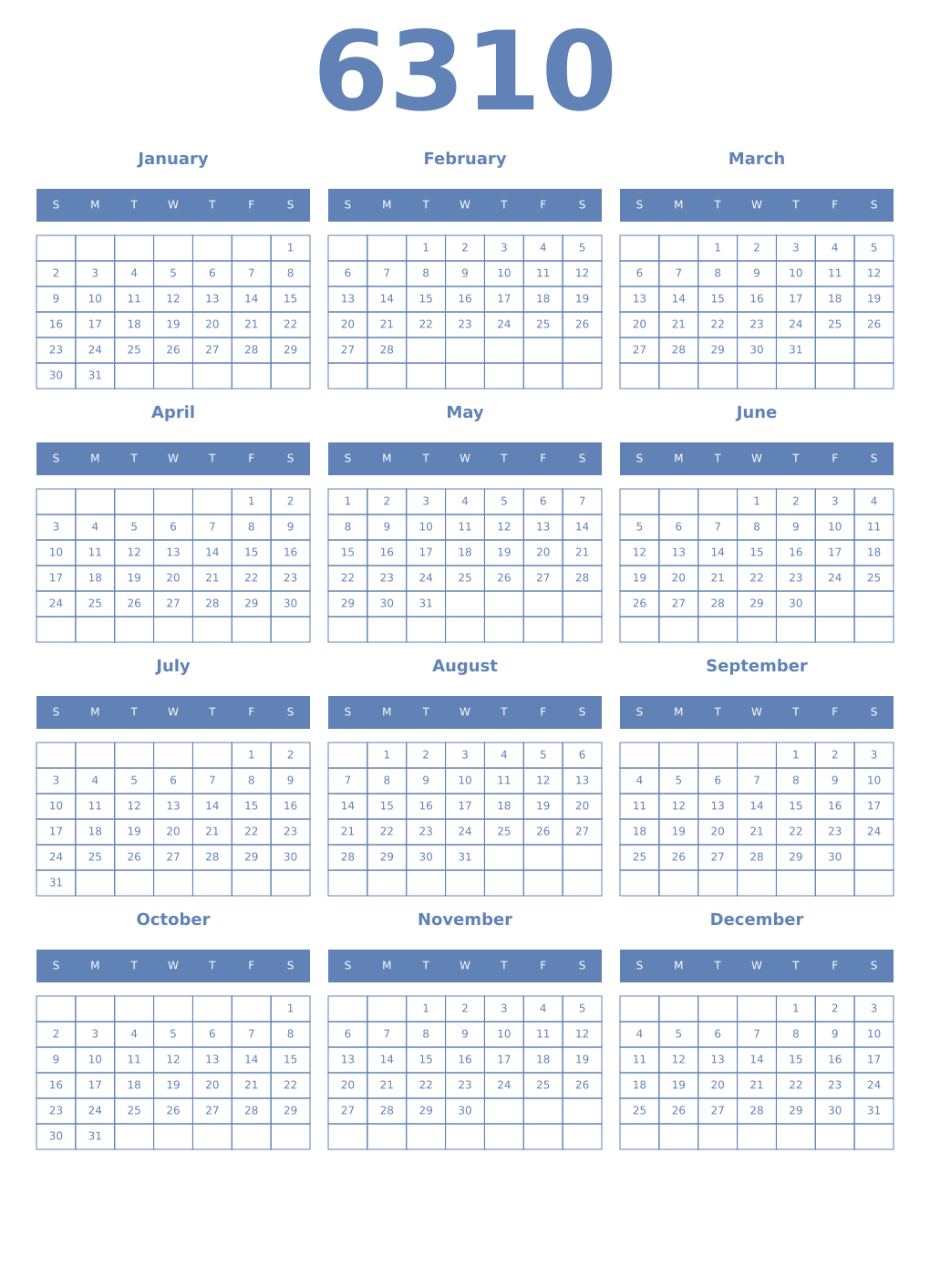 Printable 6310 Year Calendars glaucous