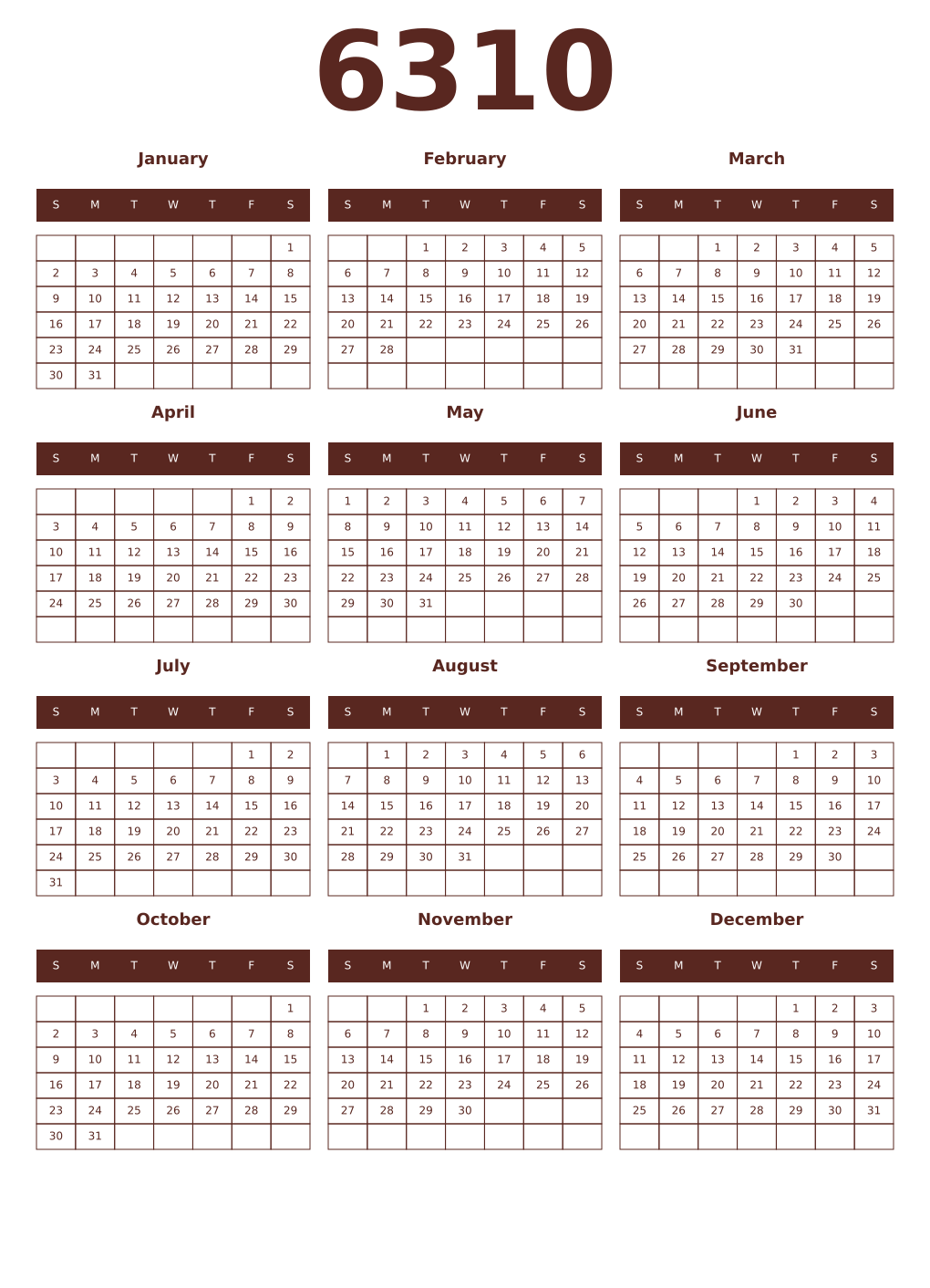 Printable 6310 Year Calendars mortuum