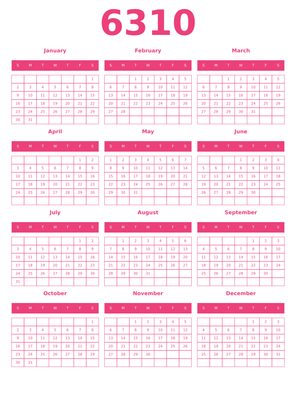 Printable 6310 Year Calendars pink