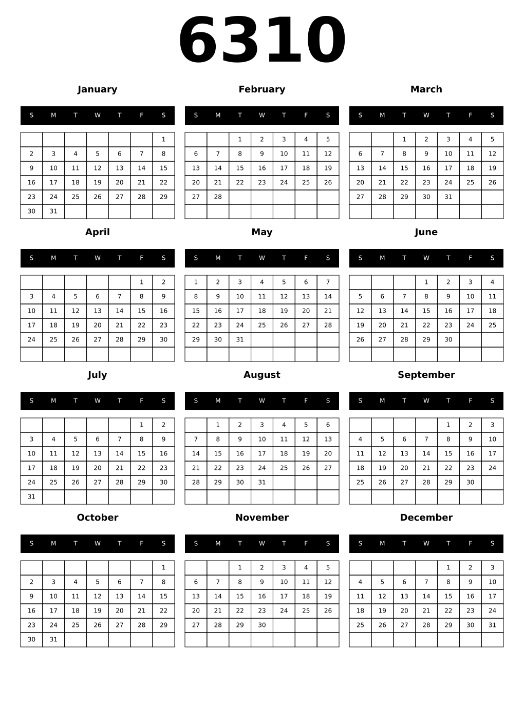 Printable 6310 Calendars