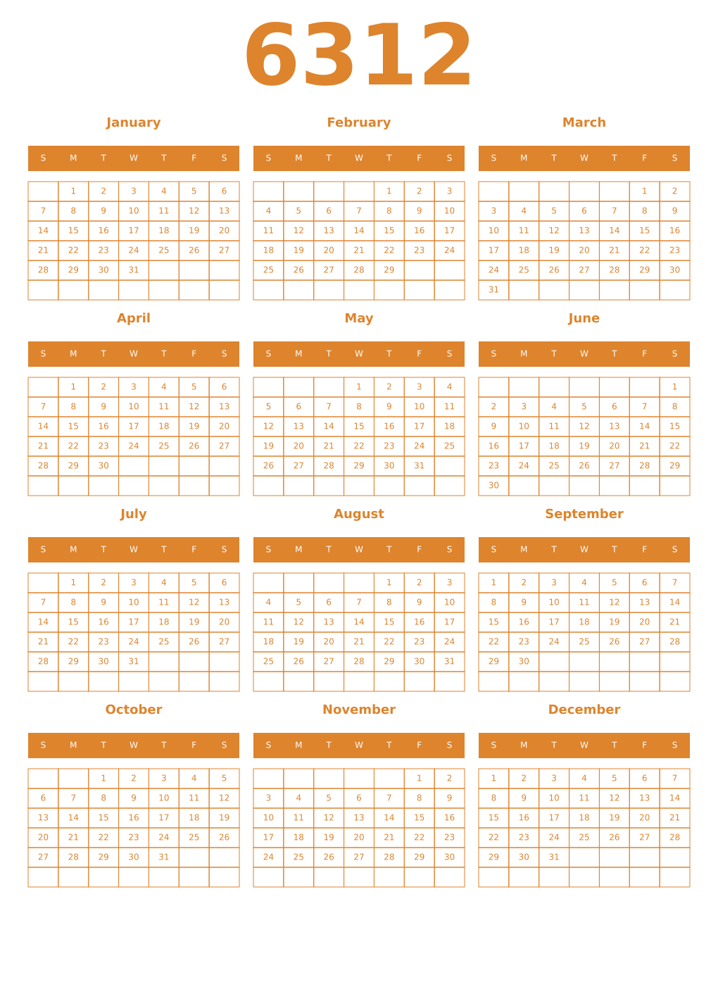 Printable 6312 Year Calendars orange
